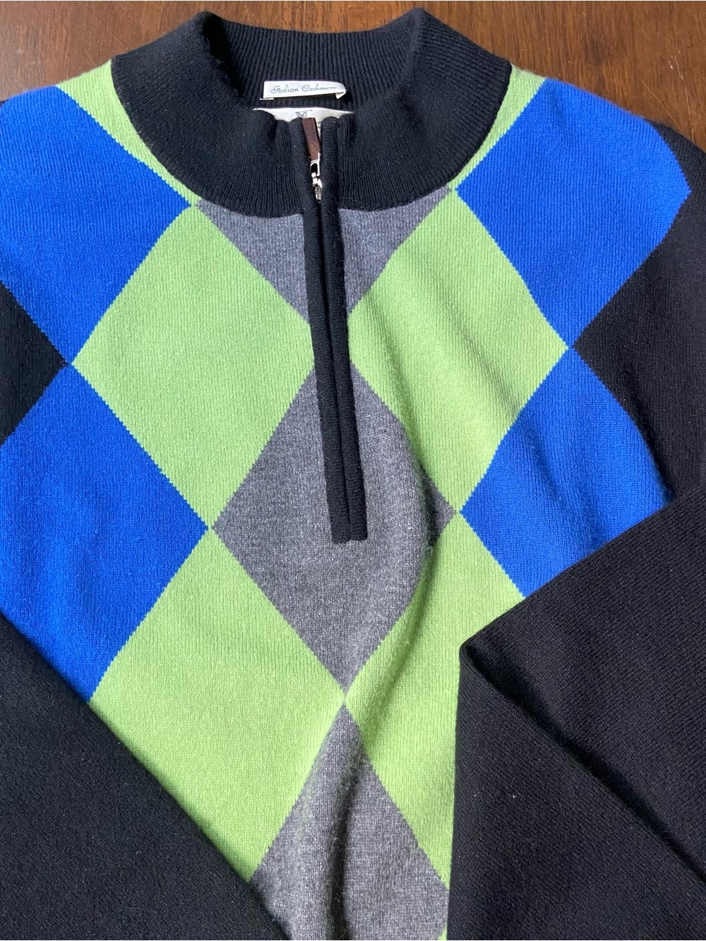 Fairway & Greene Italian Cashmere Quarter Zip Argyle Golf Sweater Men Large L
